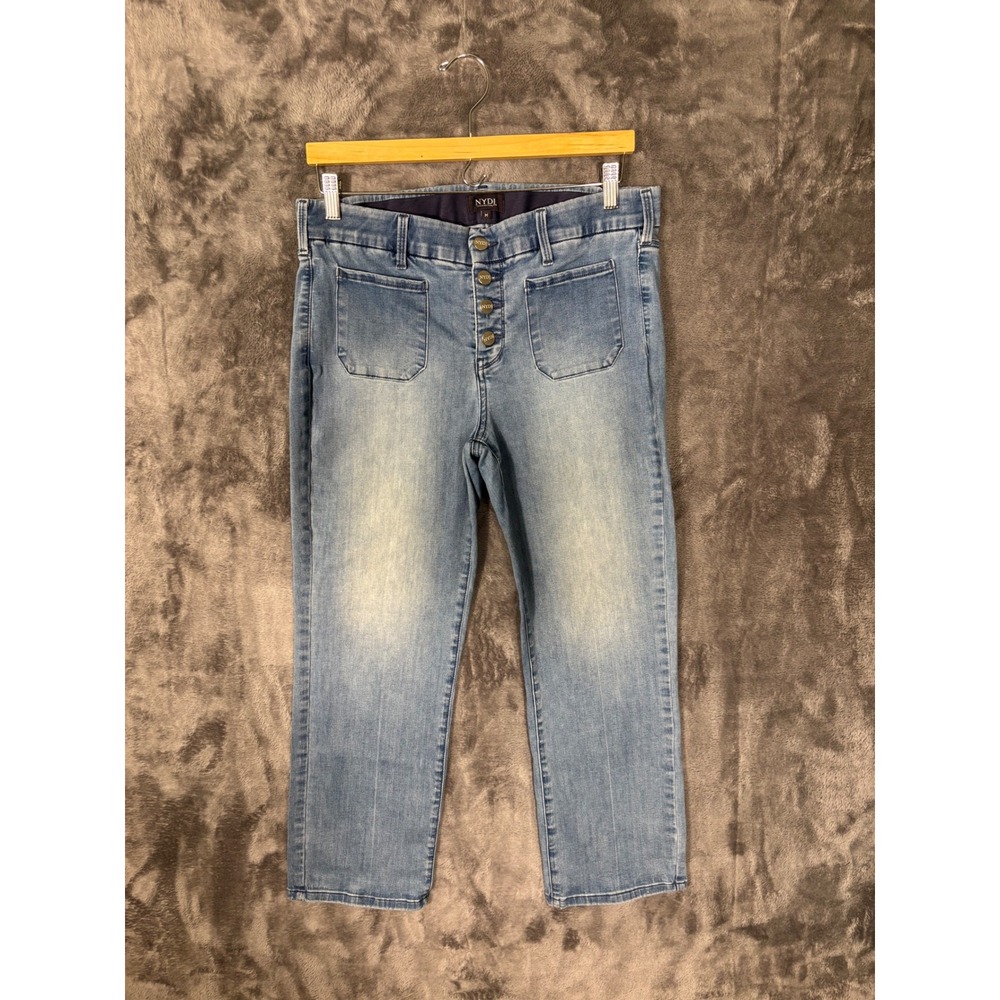 NYDJ Womens Light Wash Button Fly Front Patch Pocket Crop Jeans Size M